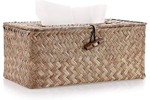 Sumnacon Tissue Box Cover Rectangle Tissue Box Seagrass Tissue Box Holder Woven Tissue Holder Decorative Tissue Cover for Bathroom Tissue Box Cover Rectangular for Home Office Table Coffee
