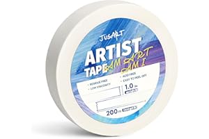 JusArt Artist Tape for Watercolor Paper, 1inch Wide 200FT Long, White Art Tape for Masking, Framing and Painting, Acid Free, Low Tack