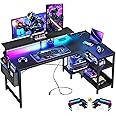 ODK 48 Inch Gaming Desk with USB Charging Ports and LED Lights, Reversible L Shaped Computer Desk with Storage Shelves & Moni