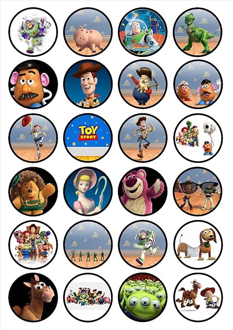 24 Toy Story Precut Edible Cupcake Toppers Wafer Card Disc Cake