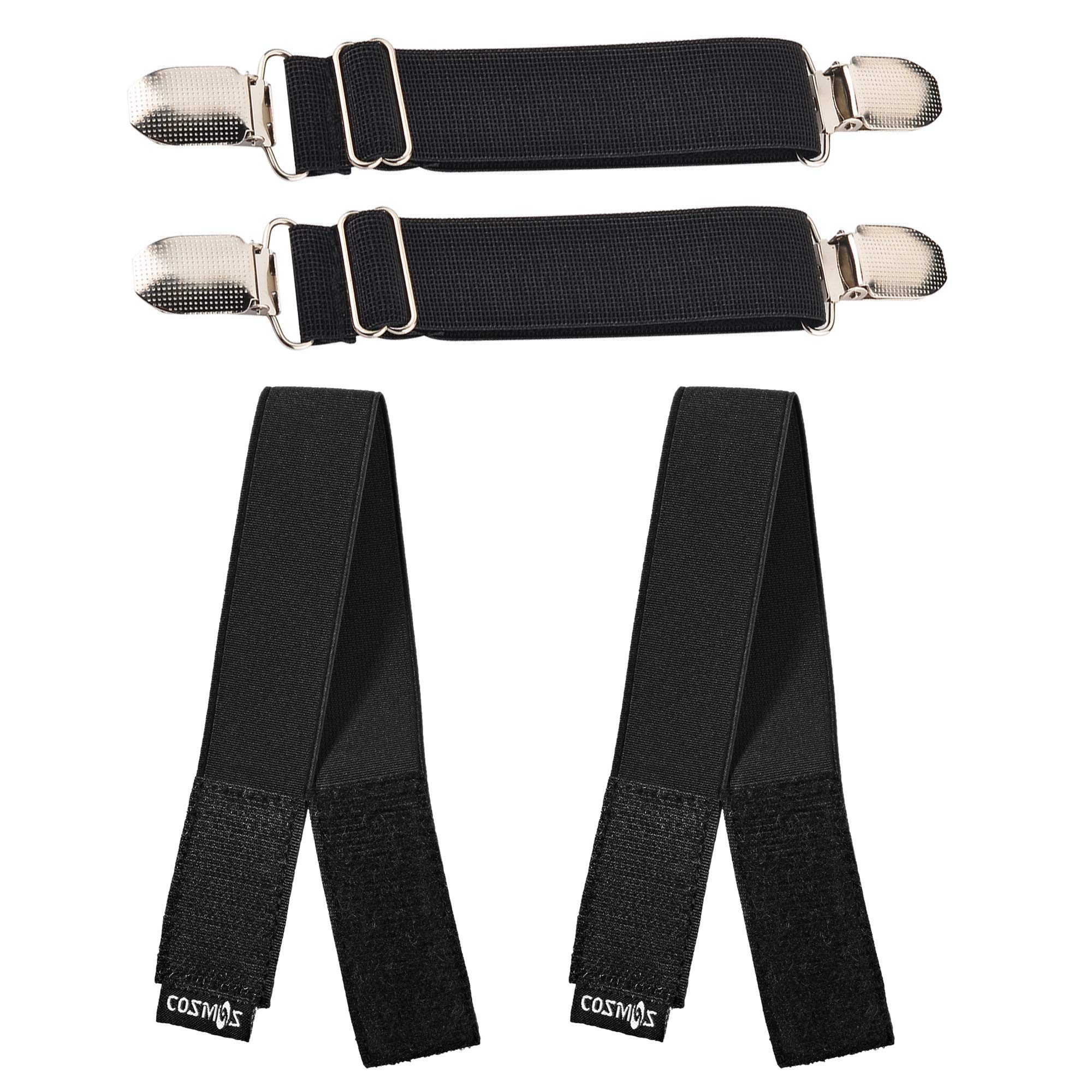 CM Cosmos Elastic Boots Strap Pants Clip Leg Bands Ankle Leg Riding Puttee Bind Adjustable Stirrups for Pants Boots, 2 Sets Clip Straps and Ankle Bands