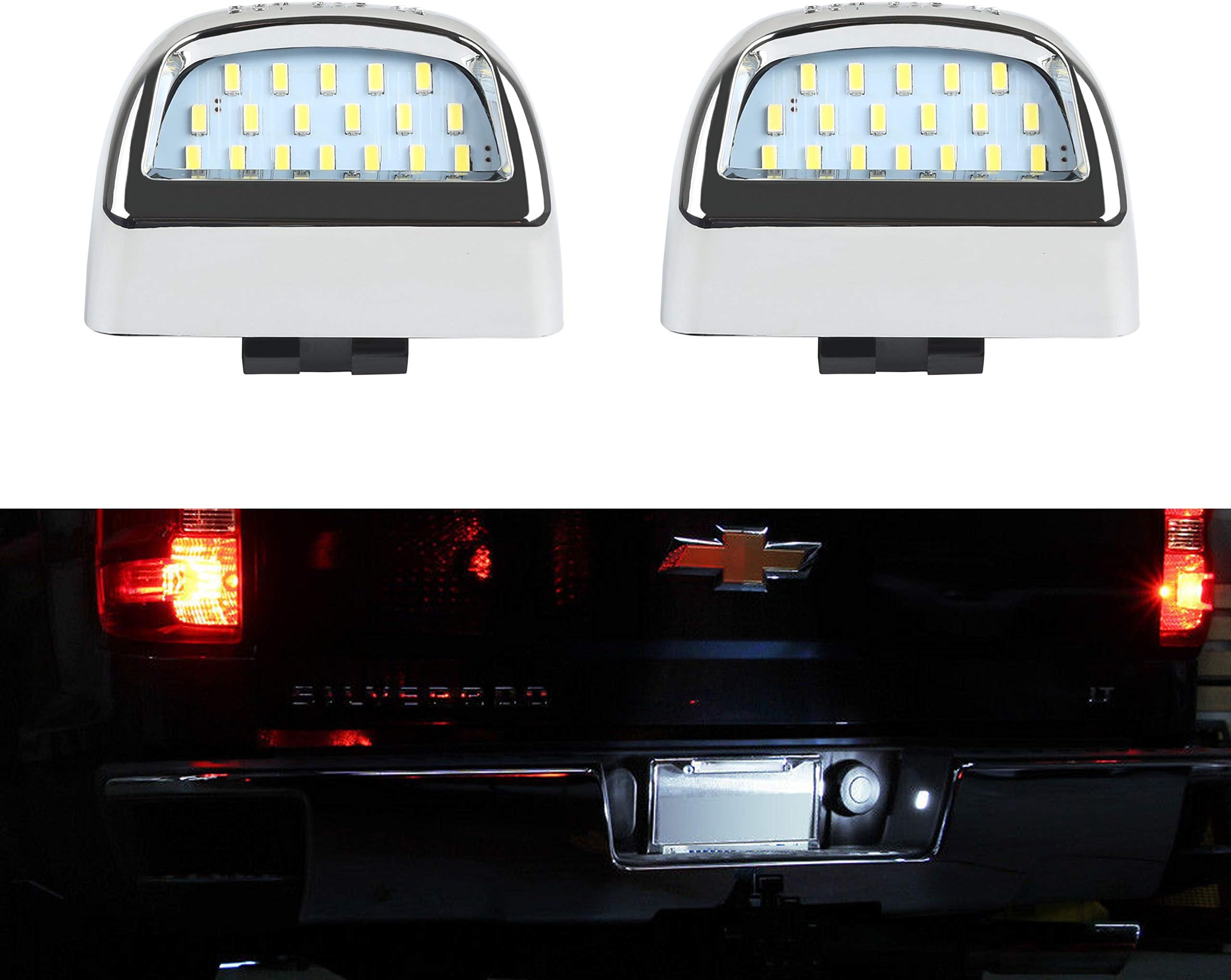 GemPro LED License Plate Light Lamp Assembly Replacement For Chevy Silverado Avalanche Tahoe Suburban Traverse, GMC Sierra Yukon XL, Cadillac Escalade, Powered by 18SMD Xenon White LED Lights -2Pcs