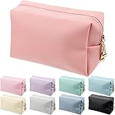 Jexine 9 Pcs Makeup Bag Leather Zipper Cosmetic Bag Preppy Water Resistant Versatile Makeup Pouch Travel Cosmetic Organizer Portable Toiletry Pouch Daily Beauty Storage for Women Girls Gift