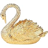 Janshe Cul Golden Swan Trinket Boxes Hinged Hand-Painted Jewelry Box Animals Figurine Craft Ornaments Unique Gift for Home Decor