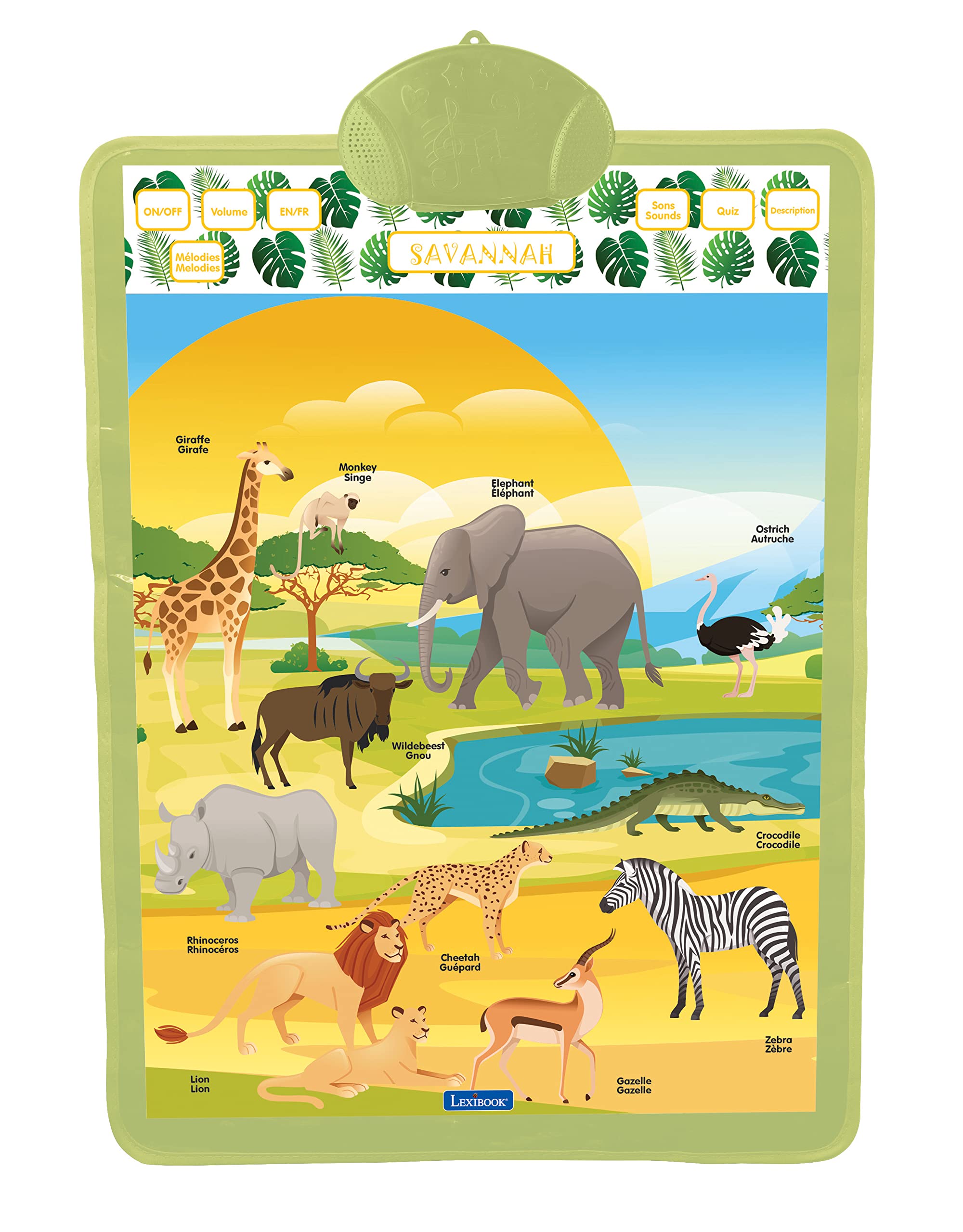 Lexibook bilingual educational poster, savanna theme, animals, music, quiz, description - JCMAT15i1
