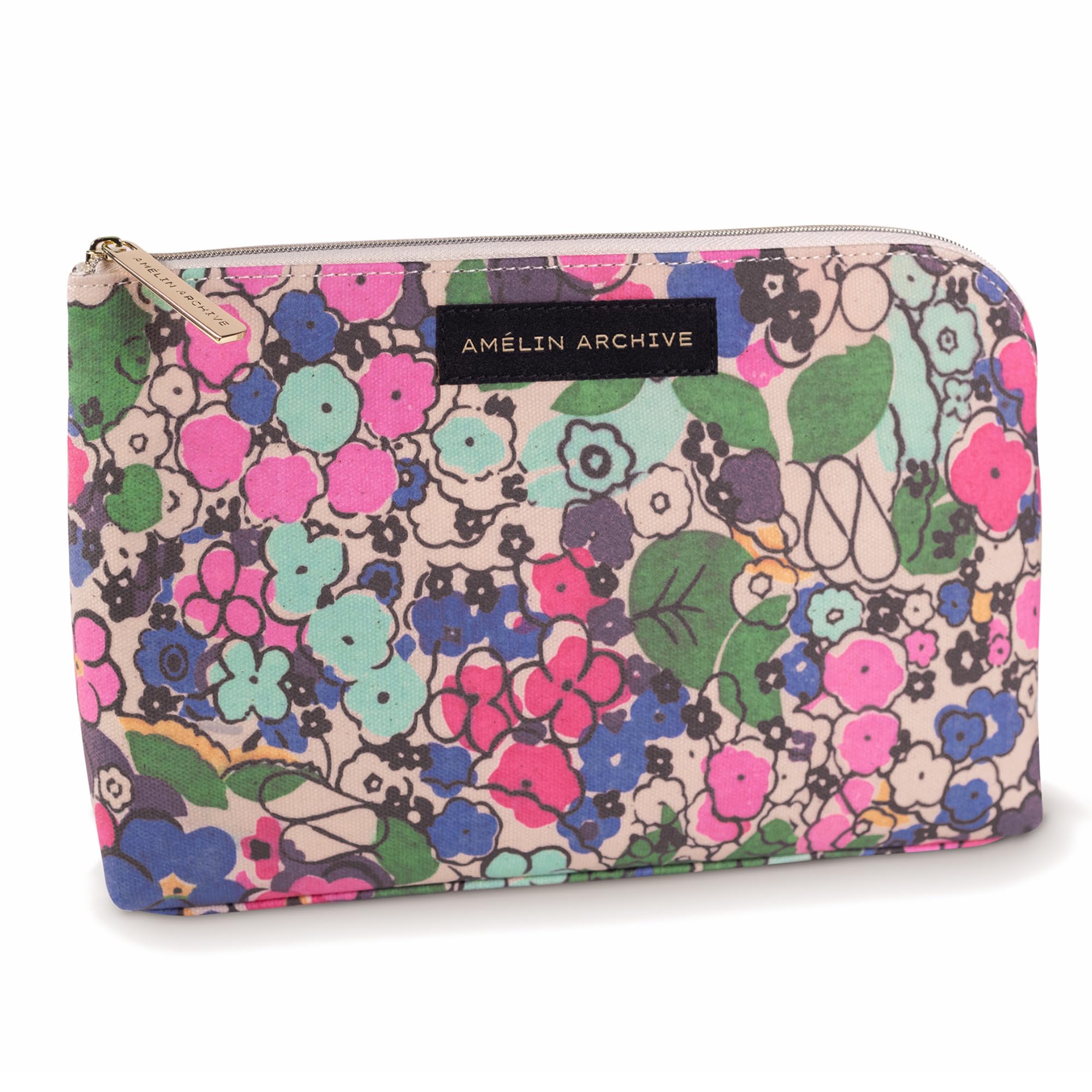 Photo 1 of AMÉLIN ARCHIVE Canvas Zipper Pouch, Vintage Inspired Pencil Case for Adults, Travel Toiletry Bag, Small Pouch Bag for Supplies, Makeup or Toiletries (Florale)