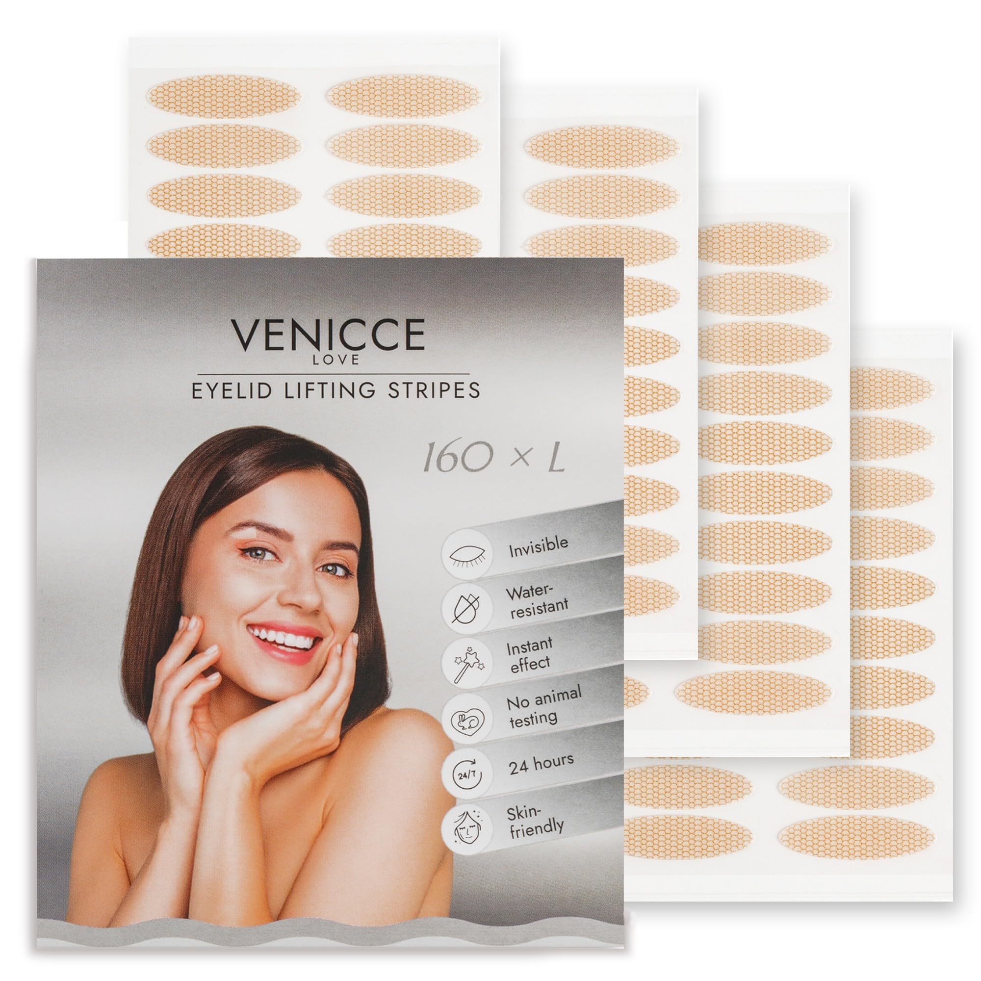 VENICCE LOVE Slip-on Eyelid Stripes Invisible Eyelid Tapes, Eyelid Stripes, Eyelid Tape, Eye Lifting without Surgery, Eyelid Tightening, Remove Hungry Eyelids 160 x L