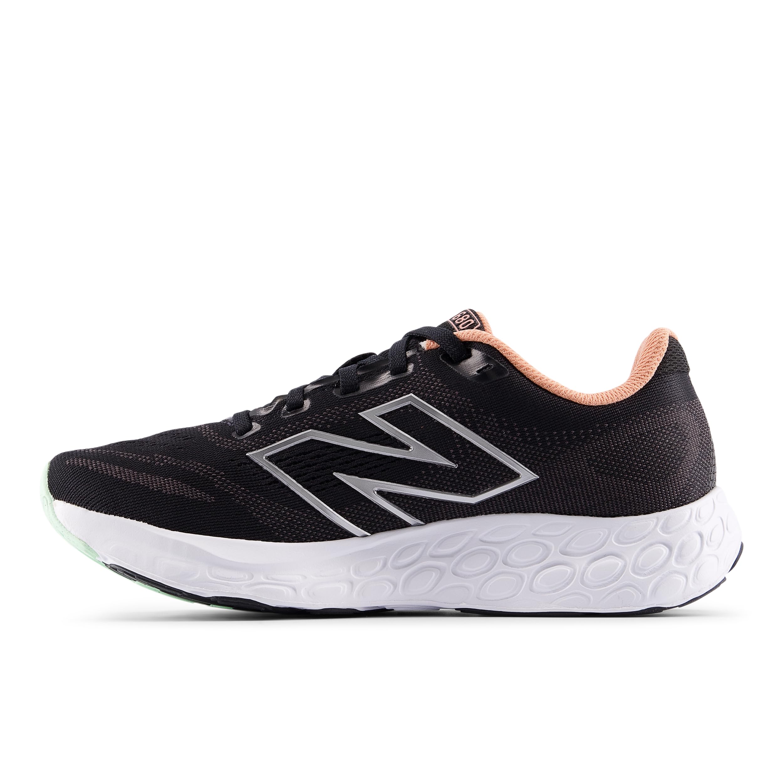 New Balance Women's Fresh Foam 680 V8 Running Shoe, Black/Dark Silver Metallic/Peach Nectar, 12 M Image