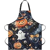 Jolunyx Halloween Cute Ghost Kitchen Apron for Women,Cute Pumpkin Baking Gifts for Halloween, Funny Witch Apron Adjustable Cooking Aprons with 2 Pocket Oil and Water Resistant
