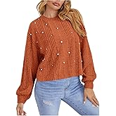 winkbay Women's Pearl Lantern Long Sleeve Tops Fall Crew Neck Ribbed Knit Dressy Casual T Shirts
