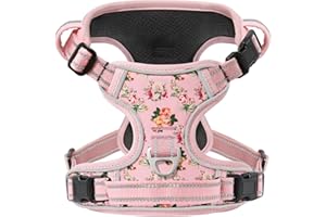 Timos No Pull Dog Harness,NO Need Go Over Dogs Head 3 Snap Buckles Reflective Oxford No Choke Harness with Front & Back 2 Metal Leash Clips Soft Padded for Small Medium Large Dogs Pink S
