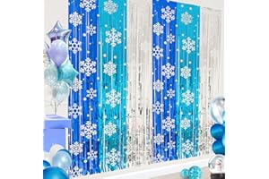 kockuu Frozen Birthday Party Decorations 2 Pack Christmas Foil Fringe Curtains 3.3 X 6.6ft Silver Blue Snowflake Tinsel Streamers Photo Backdrop for Christmas Winter Wonderland Decorations