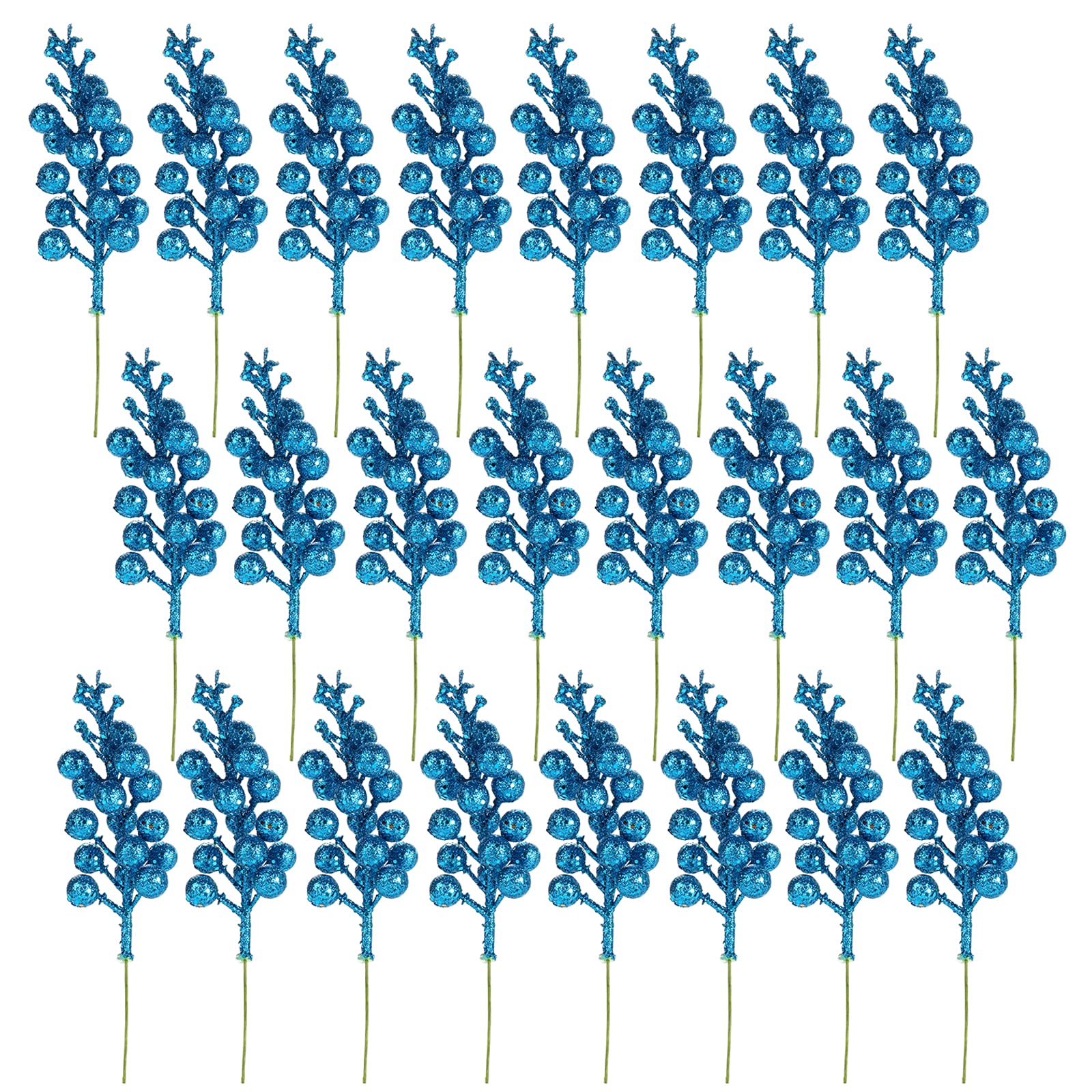 LEMCC 24PCS Christmas Glitter Berries Stems Artificial Berry Twig Stem Wired Stems Holly Berries Picks for Christmas Tree Wreath Crafts Home Ornaments