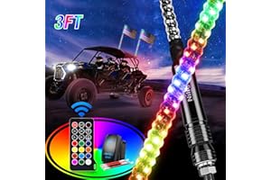 Nilight 2PCS 3FT Spiral RGB Led Whip Light w/RGB Chasing Light RF Remote Control Lighted Antenna for Can-am ATV UTV RZR Polaris Dune Buggy 4 Wheeler Offroad Jeep Truck