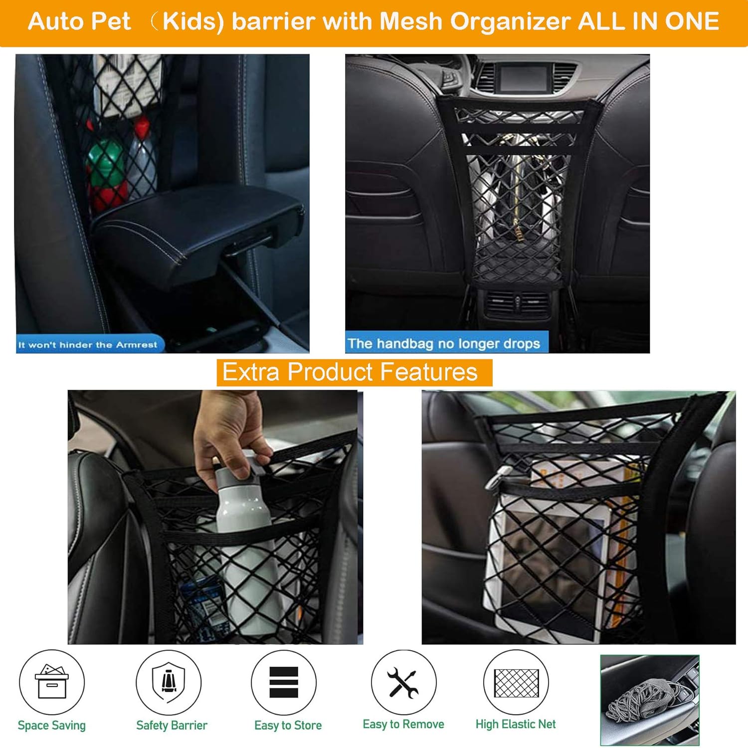 FCILY Car Dog Barrier, Pet Barrier Dog Net for Car Between Seats, 3 Layers Back Seat Net Organizer, Backseat Mesh Bag for Cars, SUVs, Trucks, Drive Safely with Children & Pets : Pet Supplies