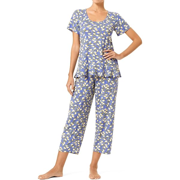 HUE Women's Printed Knit Pajama Set - Short Sleeve Tee With Flutter Sleeves & Boxer Shorts, 2 Piece Sleepwear - View #8