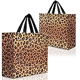 Nush Nush Large Brown Leopard Gift Bags – Set of 12 Reusable Cheetah Gift Bags With Handles - Large Goody Bag for Women, Jungle Safari Themed Party, Birthday Party Favors, Girl Parties - 11x5x13