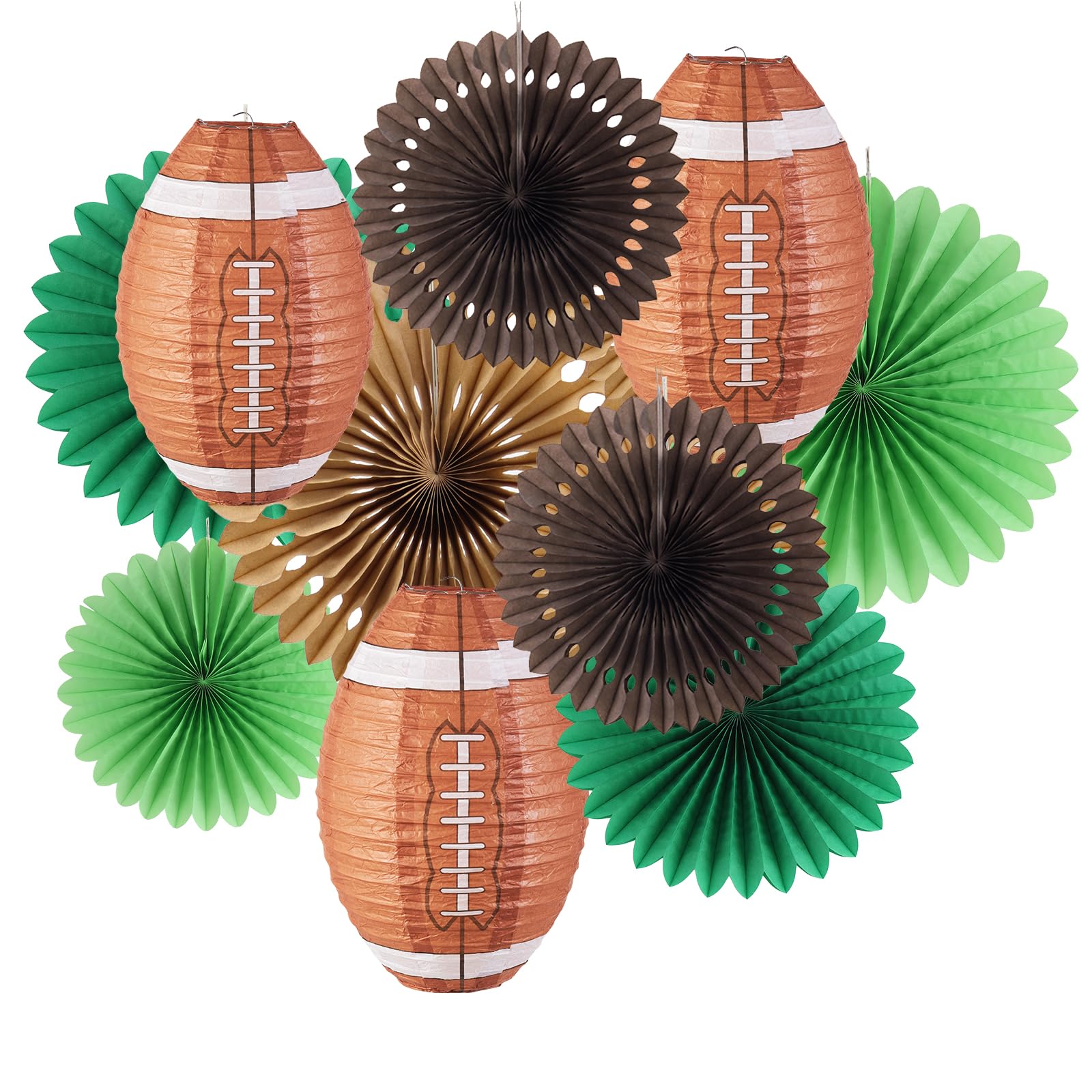 Photo 1 of Football Party Decorations, Super Bowl Party Decorations, Football Paper Lanterns and Green Brown Hanging Paper Fans, for Boy's First Year Down Birthday Party Decorations