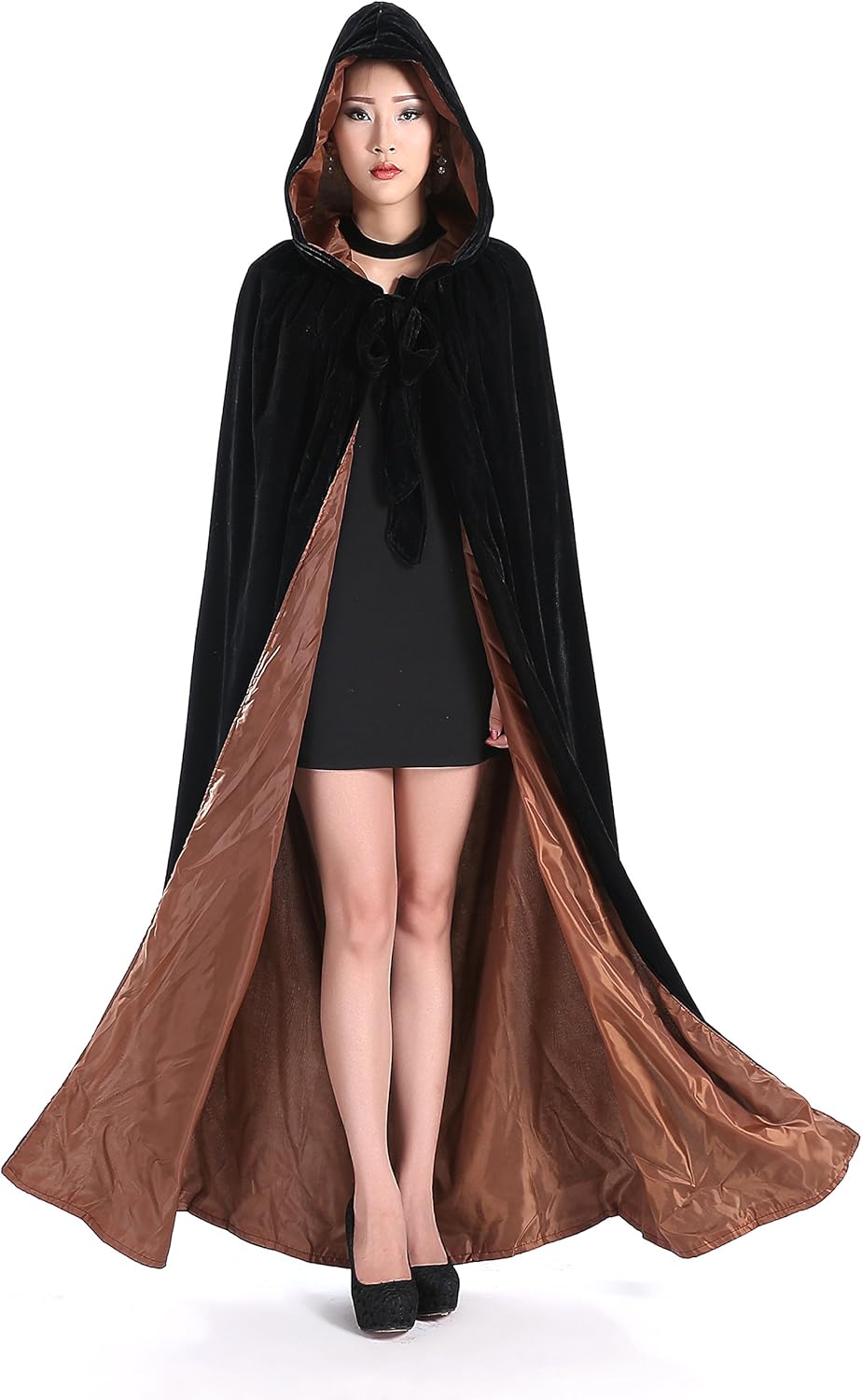 Fenghuavip Halloween Smock Wicca Cloak Long Black Velvet
