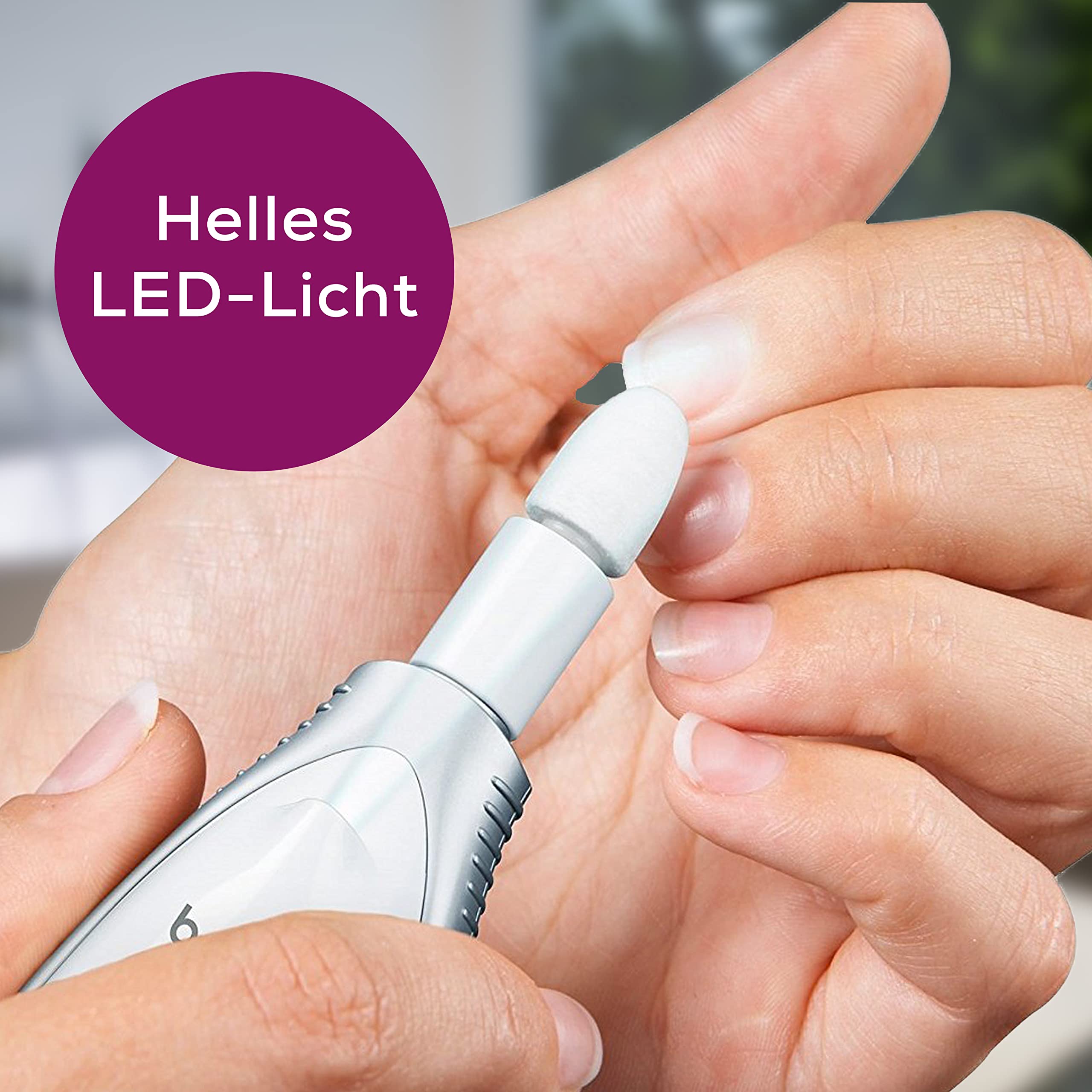 Beurer MP 41 Maniküre-/ Pediküreset, elektrische Nagelfeile mit 7 Aufsätzen, helles LED Licht, Nagelfräser für gepflegte Nägel, mit Aufbewahrungstasche, Nagelpflege für Hände und Füße, Weiß 4