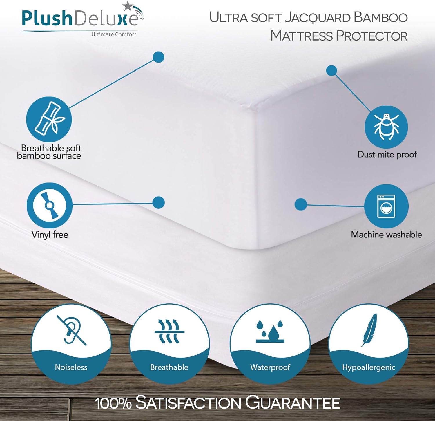 PlushDeluxe Premium Bamboo Mattress Protector – Waterproof, Hypoallergenic & Ultra Soft Breathable Bed Mattress Cover for Maximum Comfort & Protection - PVC, Phthalate (King Size): Home & Kitchen