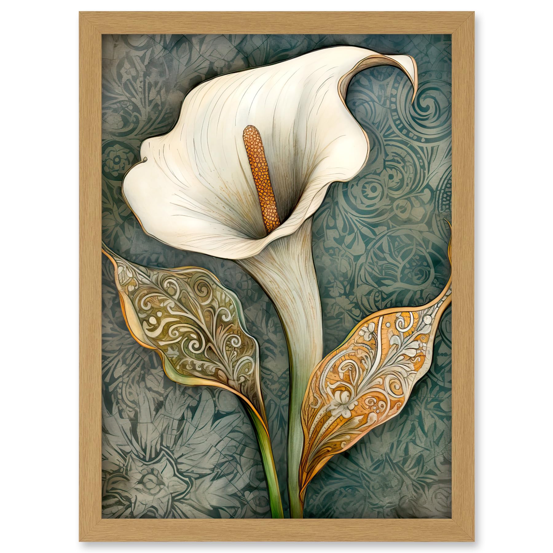 Artery8 William Morris Style Art Nouveau Calla Lily Flower Artwork Framed A3 Wall Art Print
