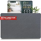 Extra Large Stone Bath Mat - (31.5” x 19.7”) - Absorbent Diatomaceous Earth Stone Bath Mat Large - Non-Slip Diatomite Bathmat - Easy Clean and Quick Drying - Long Instant Dry Bathmat - Dark Gray XL