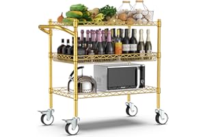 Leteuke 3 Tier Rolling Carts with Wheels,990Lbs Heavy Duty Rolling Utility Cart,NSF Commercial Grade Metal Cart with Handle&Shelf Liner,Trolley Serving Cart for Kitchen,Restaurant,Plant Display,Gold