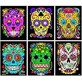 Stuff2Color Sugar Skulls Fuzzy Velvet Halloween Coloring Posters (Day of The Dead and Dia de Los Muertos) - 6 Pack - Great Halloween Arts and Craft Activity for Kids, Toddlers, Teens and Adults
