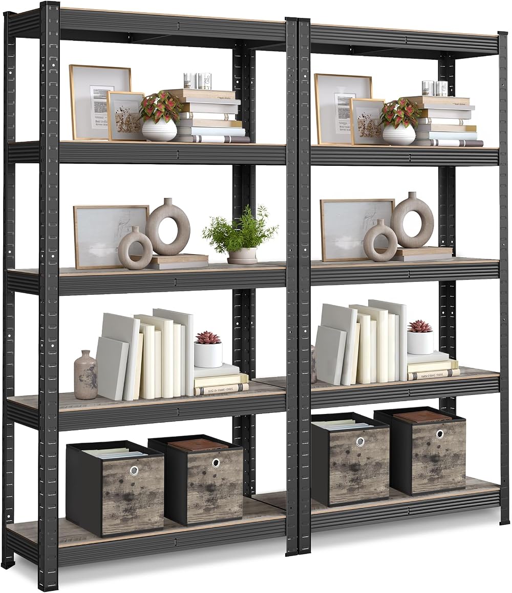 SONGMICS Set of 2 Shelving Units 30 x 75 x 150 cm Greige Black GLR030B12