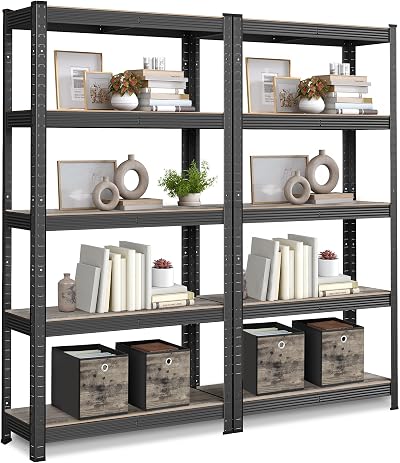 SONGMICS Set of 2 Shelving Units 30 x 75 x 150 cm Greige Black GLR030B12