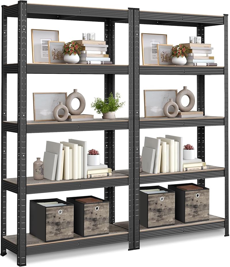 SONGMICS Set of 2 Shelving Units 30 x 75 x 150 cm Greige Black GLR030B12