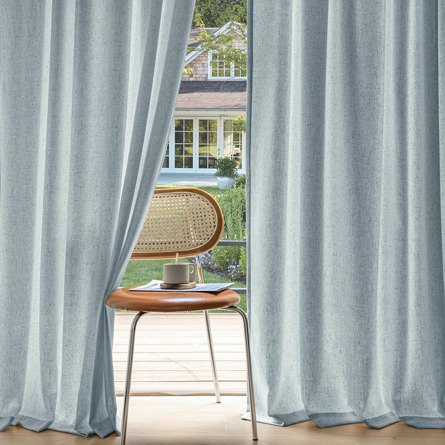 Photo 1 of MIULEE Non-See-Through Privacy Linen Curtains 2 Panels, Light Filtering Window Curtains Farnhouse Textured Back Tab Semi Sheer Drapes for Bedroom Living Room, 52 x 84 Inches Long, Stone Blue