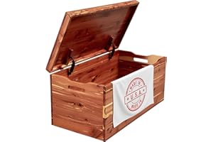 Hope Woodworking Amish Made Wooden Storage Chest Trunk Box with Lid and Handles for Bedroolanket, Clothes, Anti-Slam Hinges, Handmade, Rustic, Cedar Wood, Natural Stain, 36"