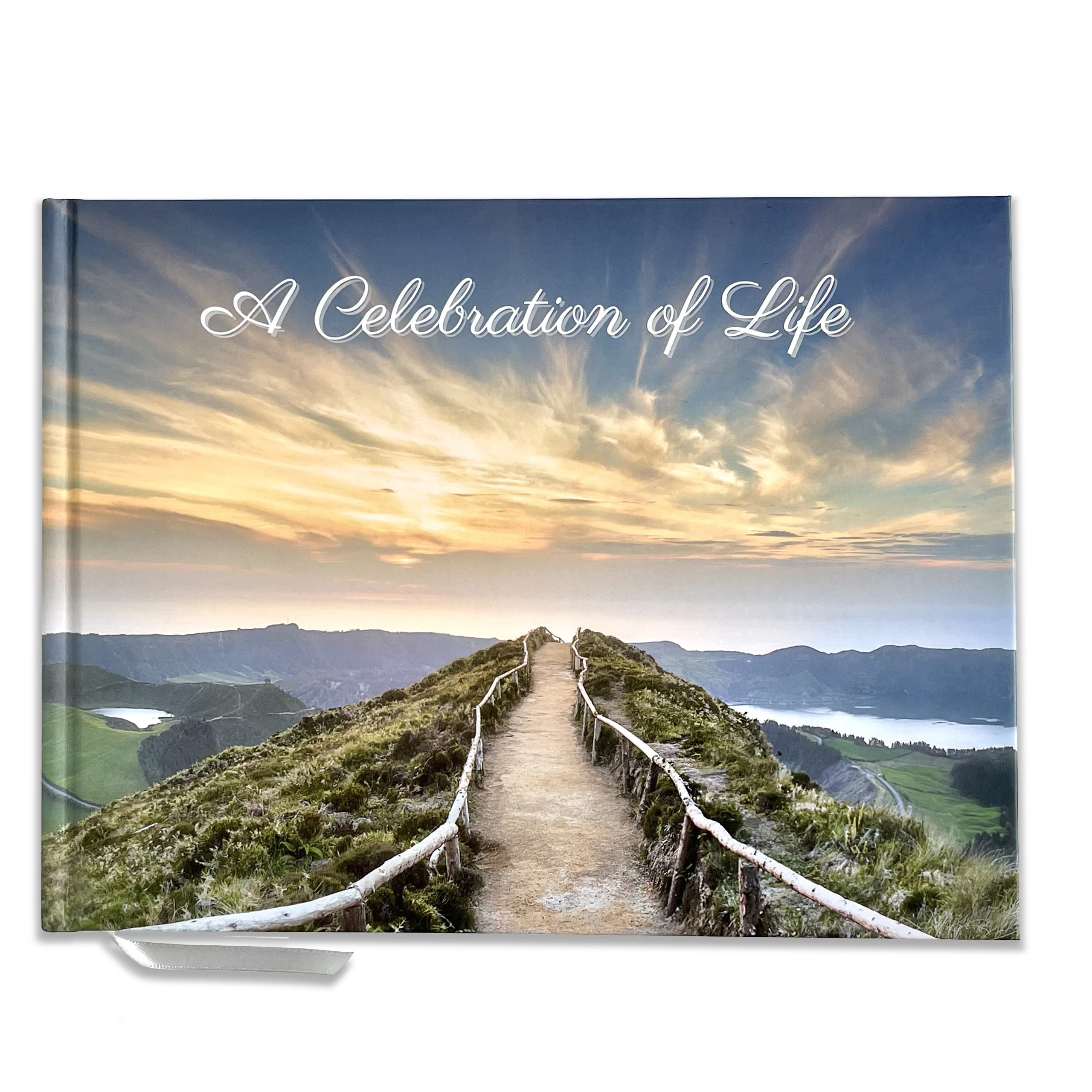 JC Classics Memory Book for Funeral | Condolence Book | Book of Condolence Memory Book with Memory Table Card Sign (Mountain Top Design)