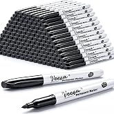 VEESA Permanent Markers Black Bulk for Logisitcs, Fine Point, 100 Pack | Waterproof, Quick-drying, Laboratory &amp; Office Supplies