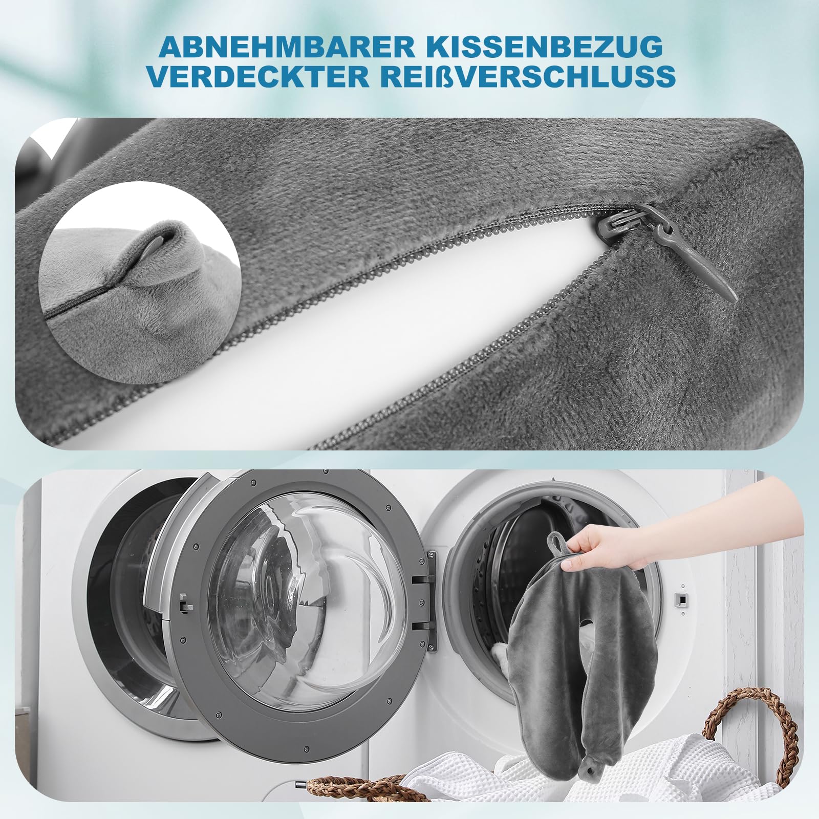 Cirorld Nackenkissen Flugzeug Aufblasbar, Reisekissen Flugzeug Nackenkissen, Nackenhörnchen Erwachsene, Aufblasbares Reisekissen mit Augenmaske und Ohrstöpsel(Grau) 4