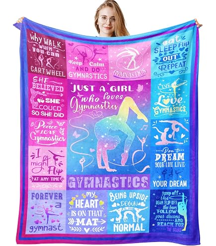 Mubpean Gymnastics Theme Flannel Throw Blanket 60x50 Inches - Gift For Girls, Teens, Gymnasts - Soft Fleece Blanket