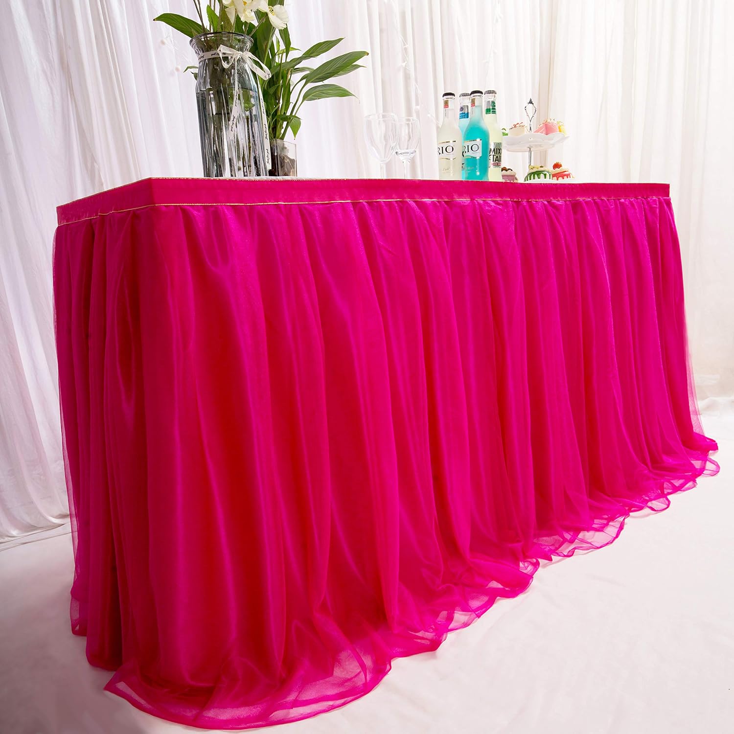 MYMM 14ft / 426cm Red Table Skirt, Romantic Tulle desk gauze, Table Decoration, Snowflake Wonderland Tutu Table Cloth - Image 3
