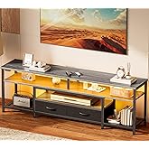Huuger 63 Inch LED TV Stand for 65 70 Inch TV, Entertainment Center with Open Shelves and Power Outlets, TV Console for Living Room, Media Console with Drawers, Grey, 8779HC