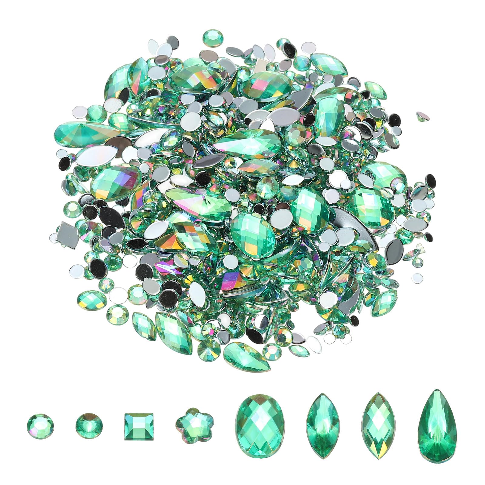 Photo 1 of PATIKIL Mixed 1000Pcs AB Colorful Crystal Rhinestones, Gems Rhinestones Flatback Acrylic Gemstone Jewel Assorted Shapes for Nail DIY Craft Party Decorations - (Mint Green AB)