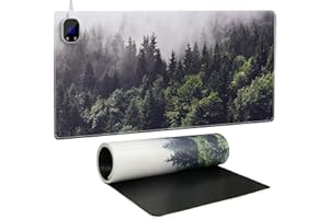 iCasso Heated Mouse Pad, XL Big Desk Pad with 4 Heating Levels & 4 Auto Shut-Off Levels for Computer Keyboard, 31.5" x 13" Large Safe Desk Mat Hand Warmer for Home Office Work (Forest)