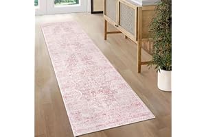 KUTA Vintage Washable Runner Rug, 2x6 Pink Runners for Hallways Non-Slip Floral Kitchen Rugs Ultra Soft Printed Distressed Oriental Floor Carpet for Laundry Bedroom Living Room Nursery