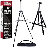 U.S. Art Supply 66" Black Metal Tripod Easel Display - Adjustable 20"- 5.5', Holds 32" Canvas - Floor/Tabletop Easel Stand, for Sign Display, Painting, Poster Board, Canvas - Portable Bag