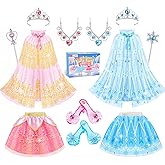 DUDUCOFU Princess Dress Up Clothes for Little Girls Toddlers, Princess Dress Up Shoes Set with Princess Cape Tutu Shoes Crown Wand, Princess Toys Gift for Girls Kids Aged 3 4 5 6 Years Old