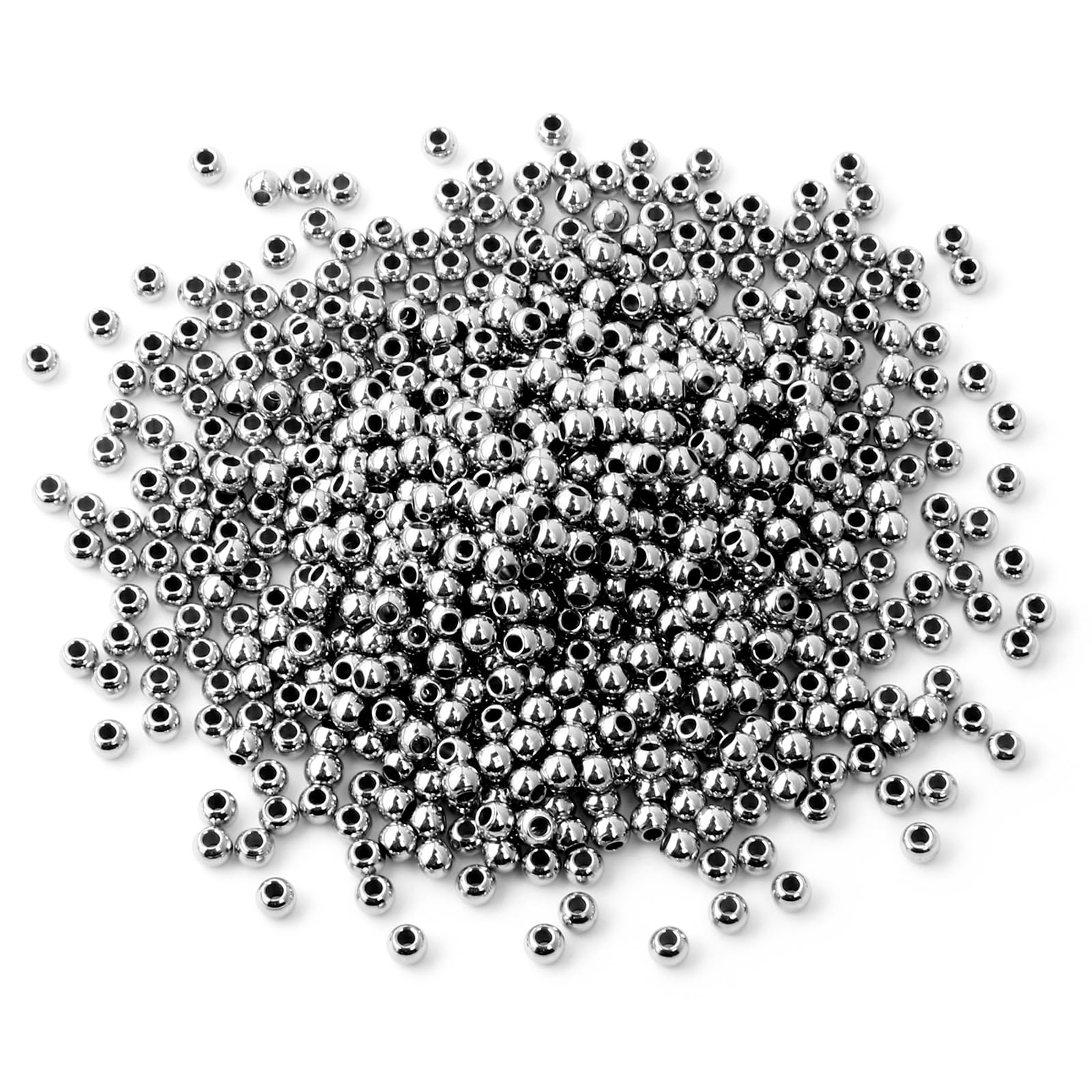 Photo 1 of [2MM/600PCS] Stainless Steel Beads Bulk Round Metal Spacer Beads Bulk for DIY Jewelry Making Necklace Bracelet