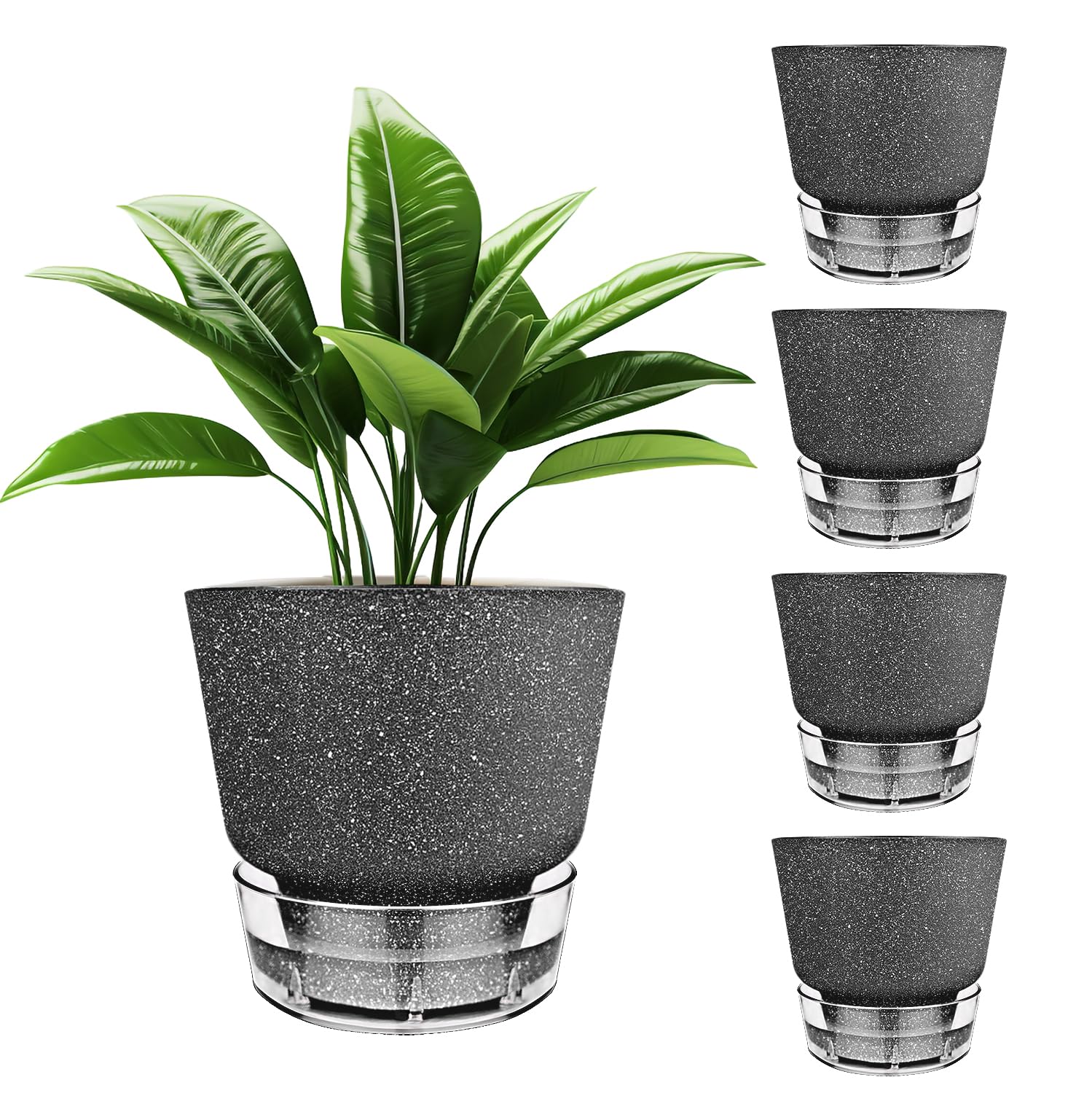 Photo 1 of HYNZ 2024 Upgraded 5 Pack 6-Inch Self-Watering Planter Pots with Deep Reservoir for Indoor and Outdoor Plants with Planting Tools (Frosted Black)