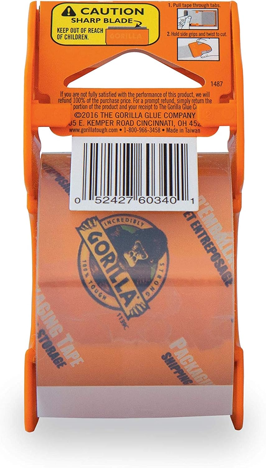 Gorilla Heavy Duty Packing Tape with Dispenser for Moving, Shipping and