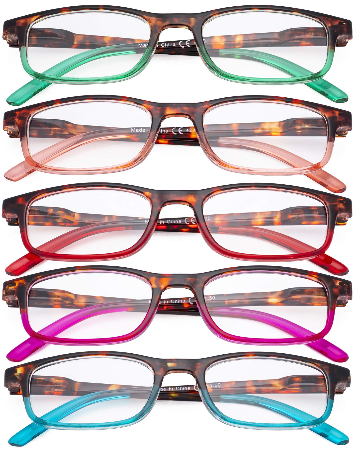 CessBlu Ladies Stylish Reading Glasses 5 Pack Fashion Readers for Women Reading +1.75