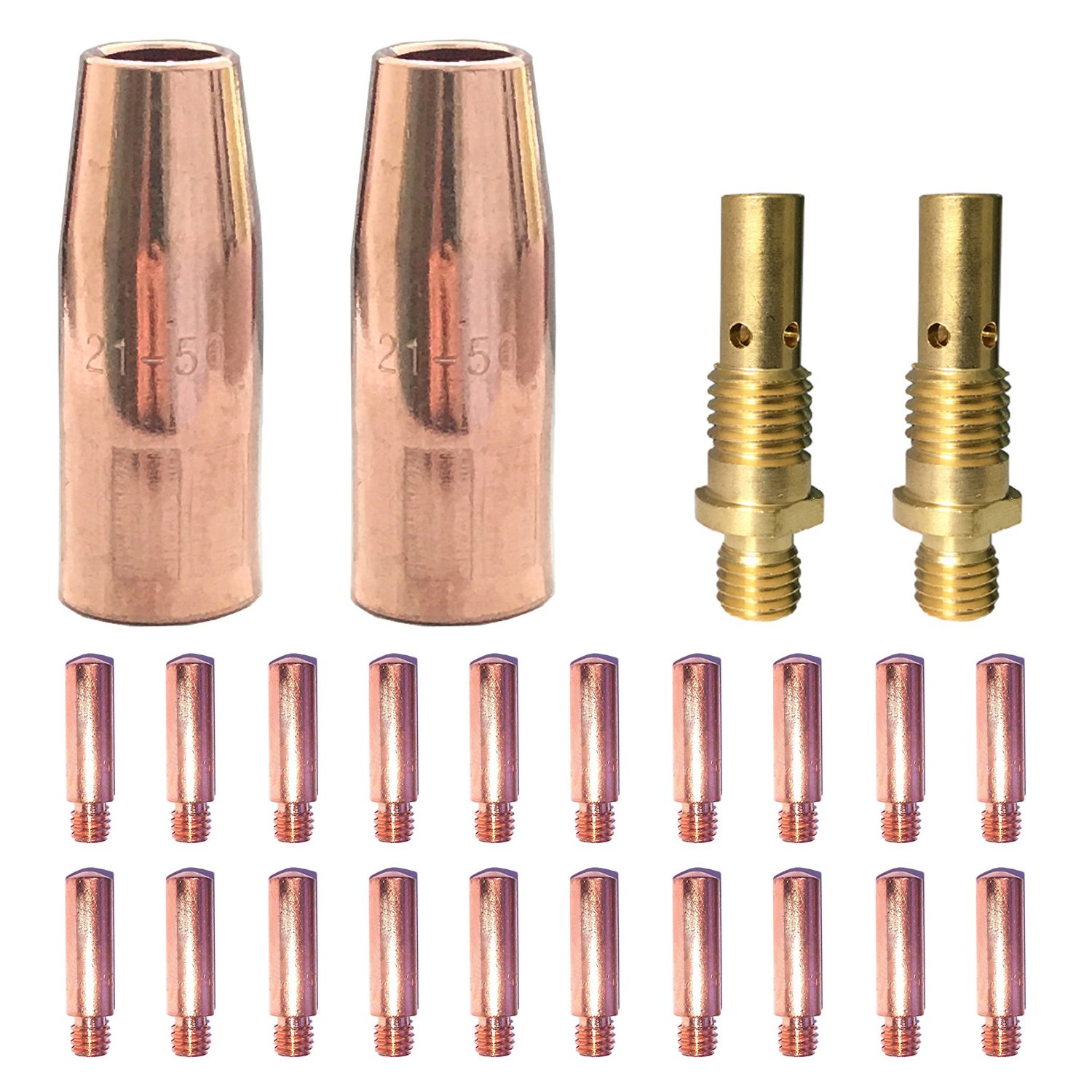 Photo 1 of Mig Welding  accessory 0.035" kit for Lincoln Magnum 100L or Tweco Mini/#1 Mig gun: 20pcs Contact Tips 11-35 0.035" + 2pcs gas nozzles 21-50 1/2" + 2pcs gas diffusers 35-50